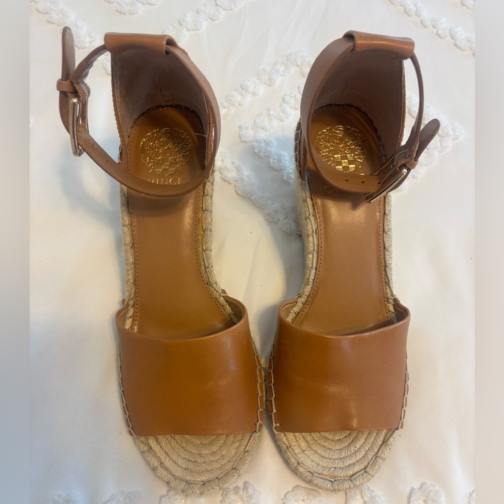 Vince Camuto cognac colored Leather wedge Espadrilles in size 9